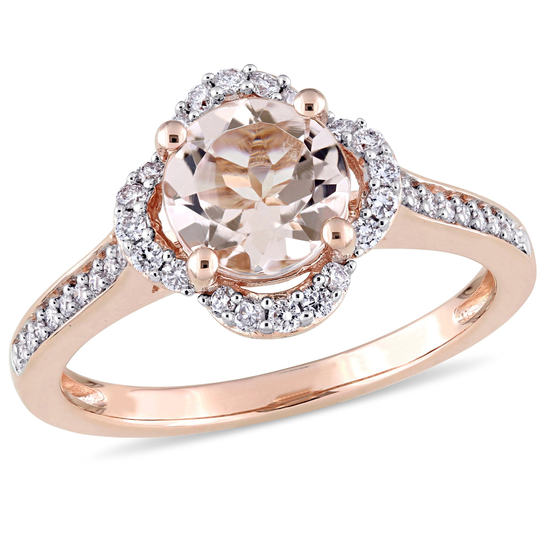1 1/6 ct TW Morganite and 1/4 ct TW Diamond Quatrefoil Halo Ring in 14k Rose Gold