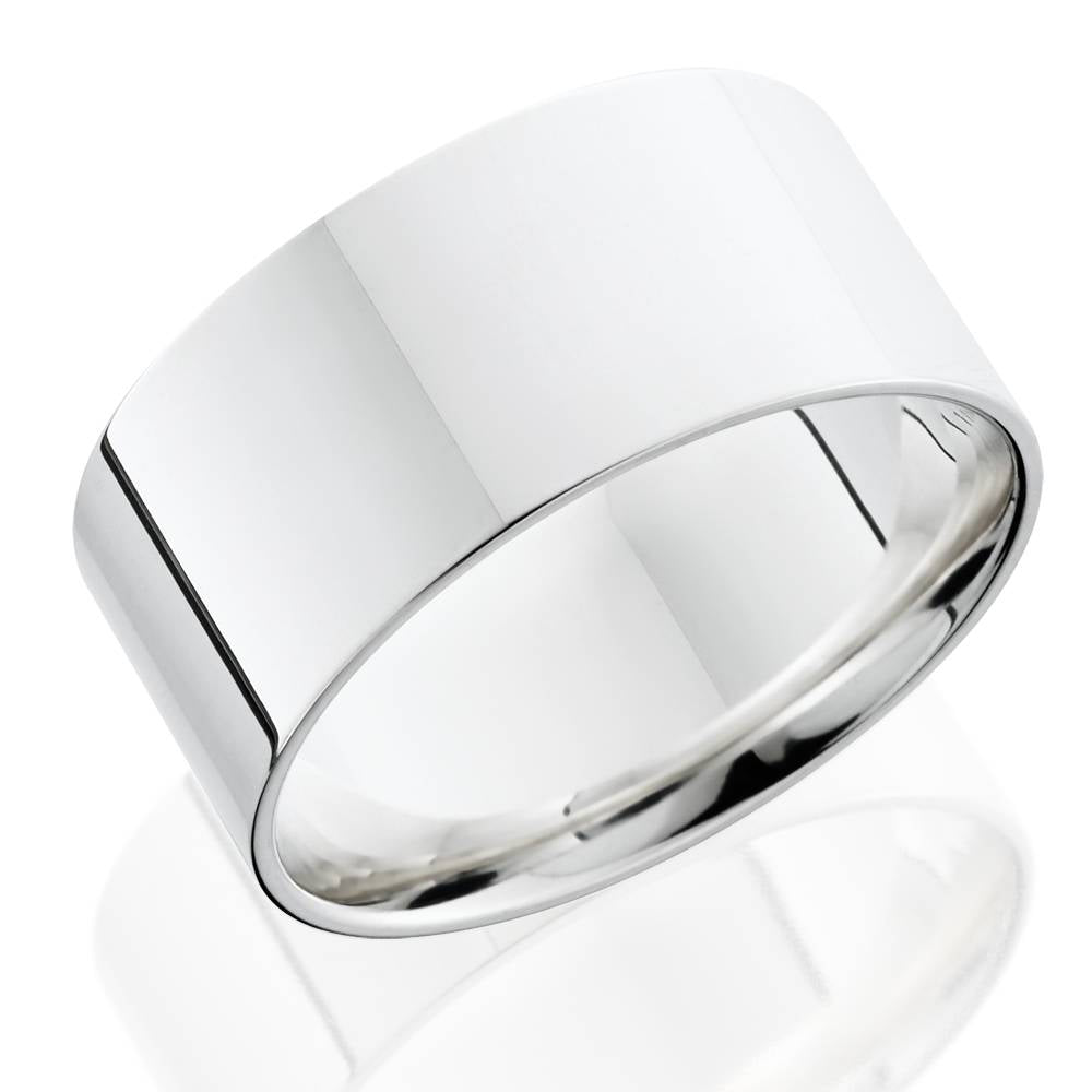 10mm Flat High Polished Wedding Band 14K White Gold Size Selectable