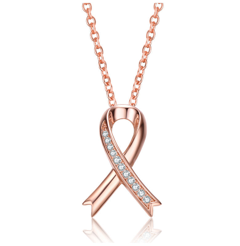 Genevive Jewelry Sterling Silver Rose Gold Plated Cubic Zirconia Loop Necklace