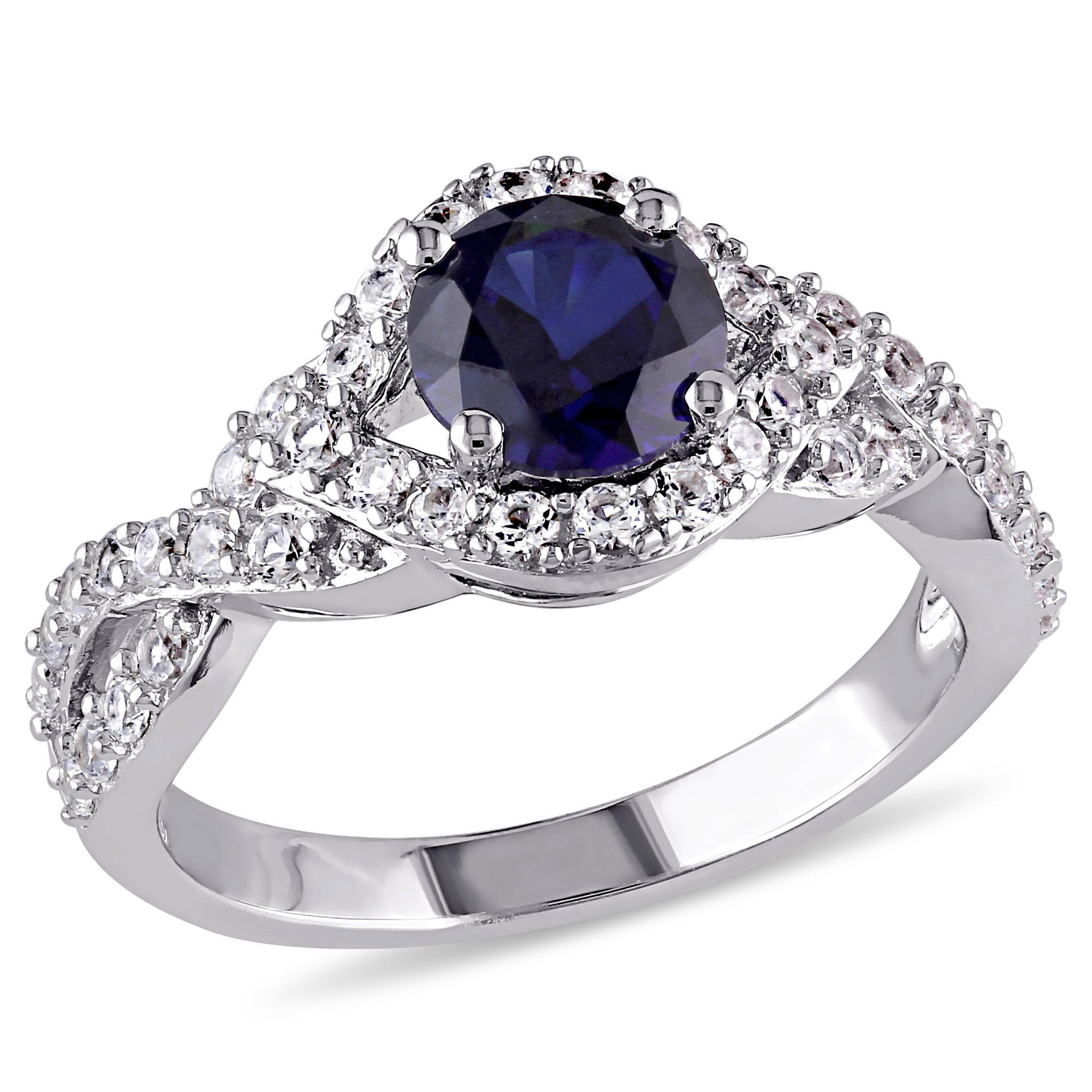 2 1/10ct TW Created Blue and Created White Sapphire Crossover Twist Ring in Sterling Silver