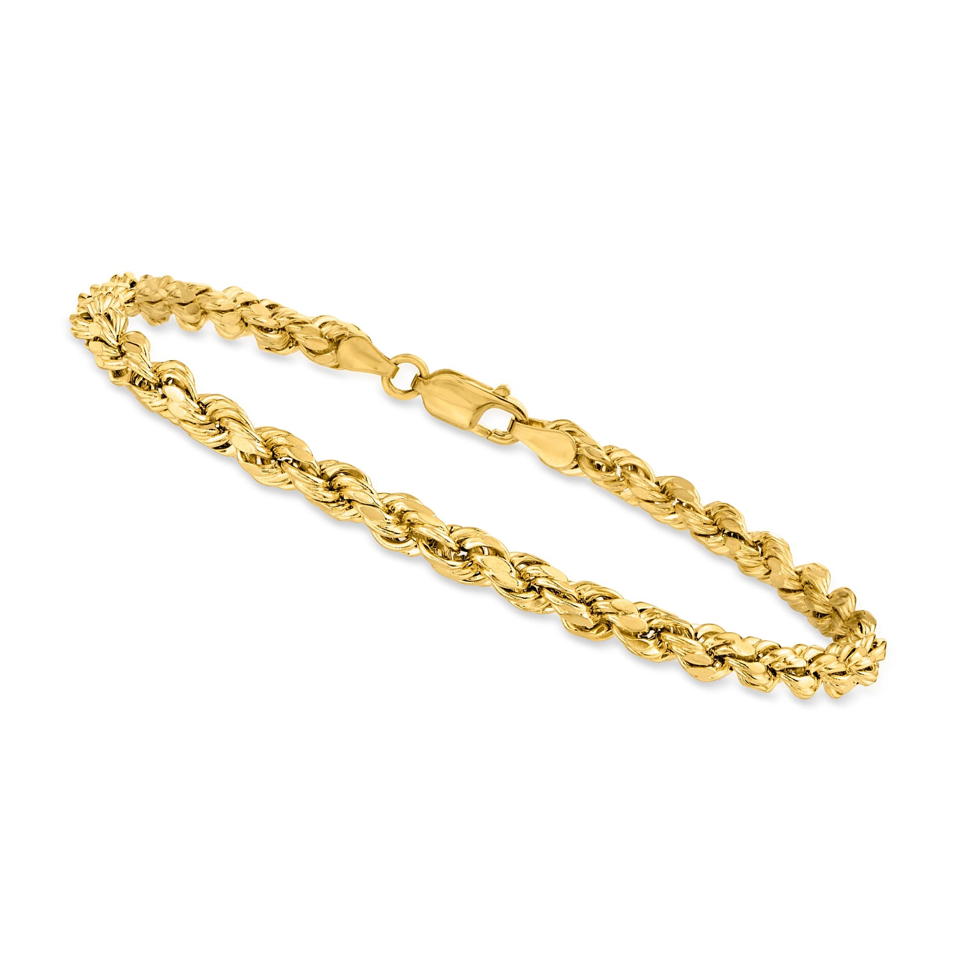 4mm 10kt Yellow Gold Diamond-Cut Rope Chain Bracelet