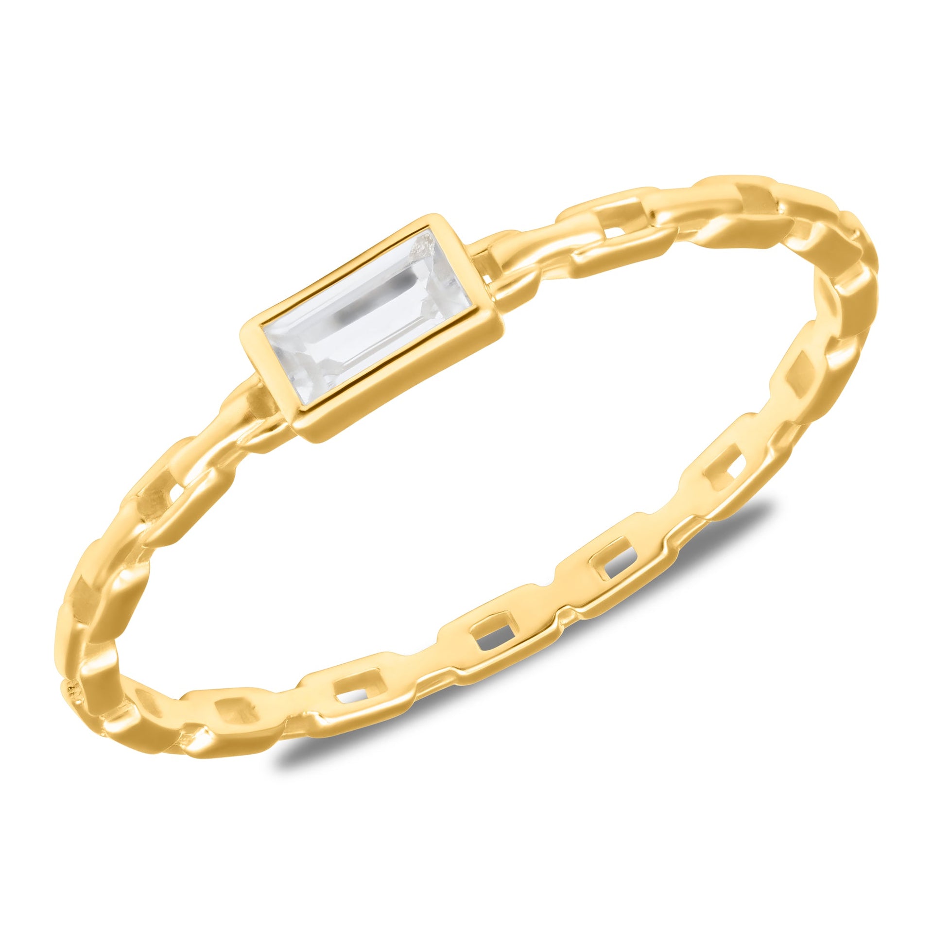 14k Yellow Gold Baguette Cubic Zirconia Ring
