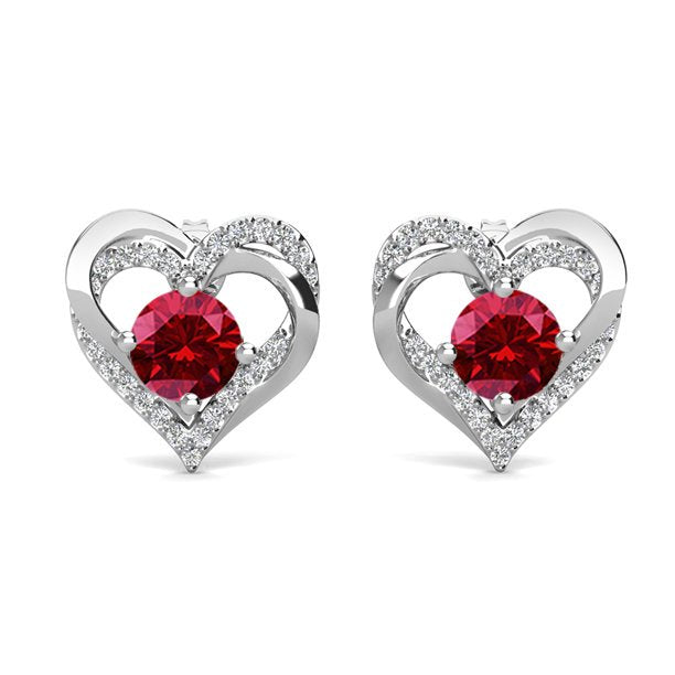 Forever Birthstone 18k White Gold Plated Double Heart Stud Earrings with Swarovski Crystals
