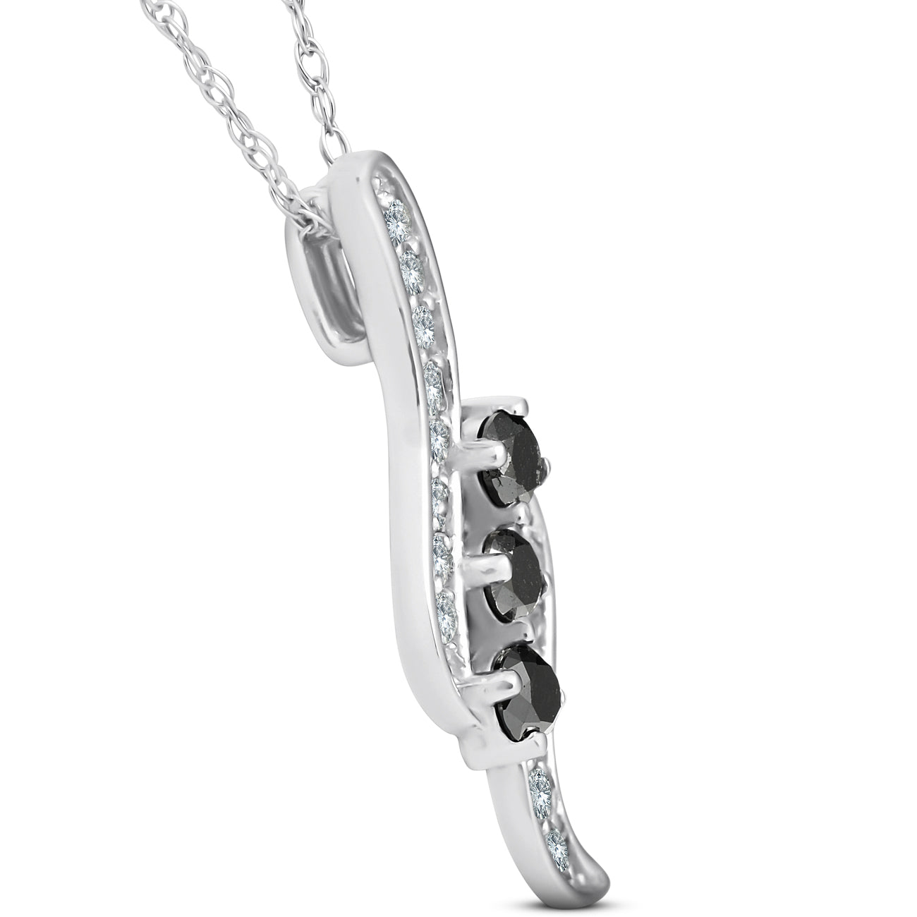 1/3ct 3-Stone Black Diamond Pendant 14 KT White Gold