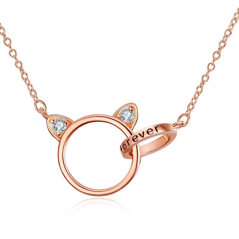 Sterling Silver with Rose Gold Plated Cat Engraved Necklace for Women