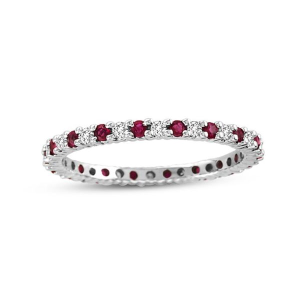 Suzy Levian 14K White Gold Diamond and Ruby Eternity Band Ring