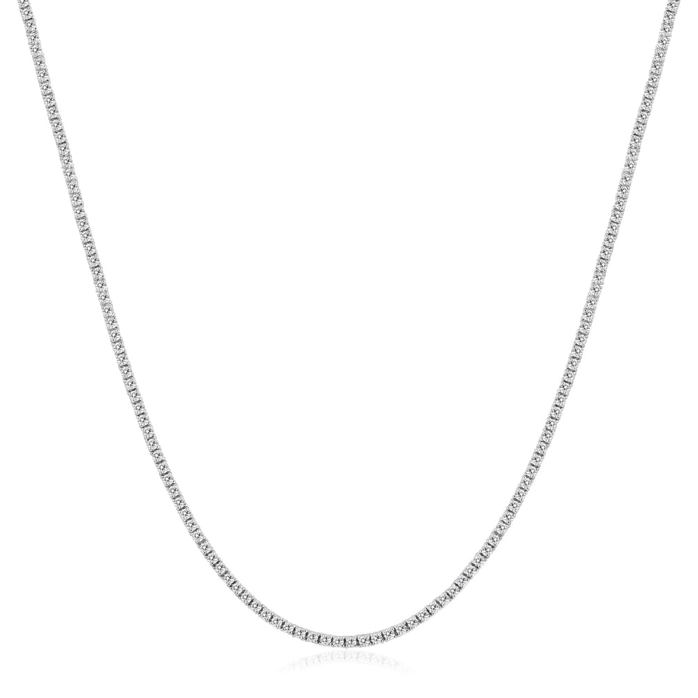 5Ct TW Diamond Tennis Necklace 4-Prong 14k White Gold 16' Lab Grown