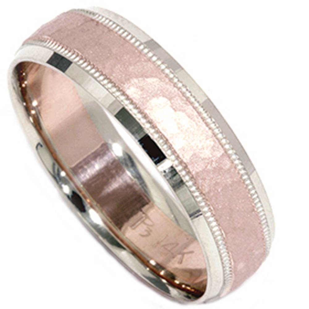 6MM Hammered Wedding Band 14K Rose Gold