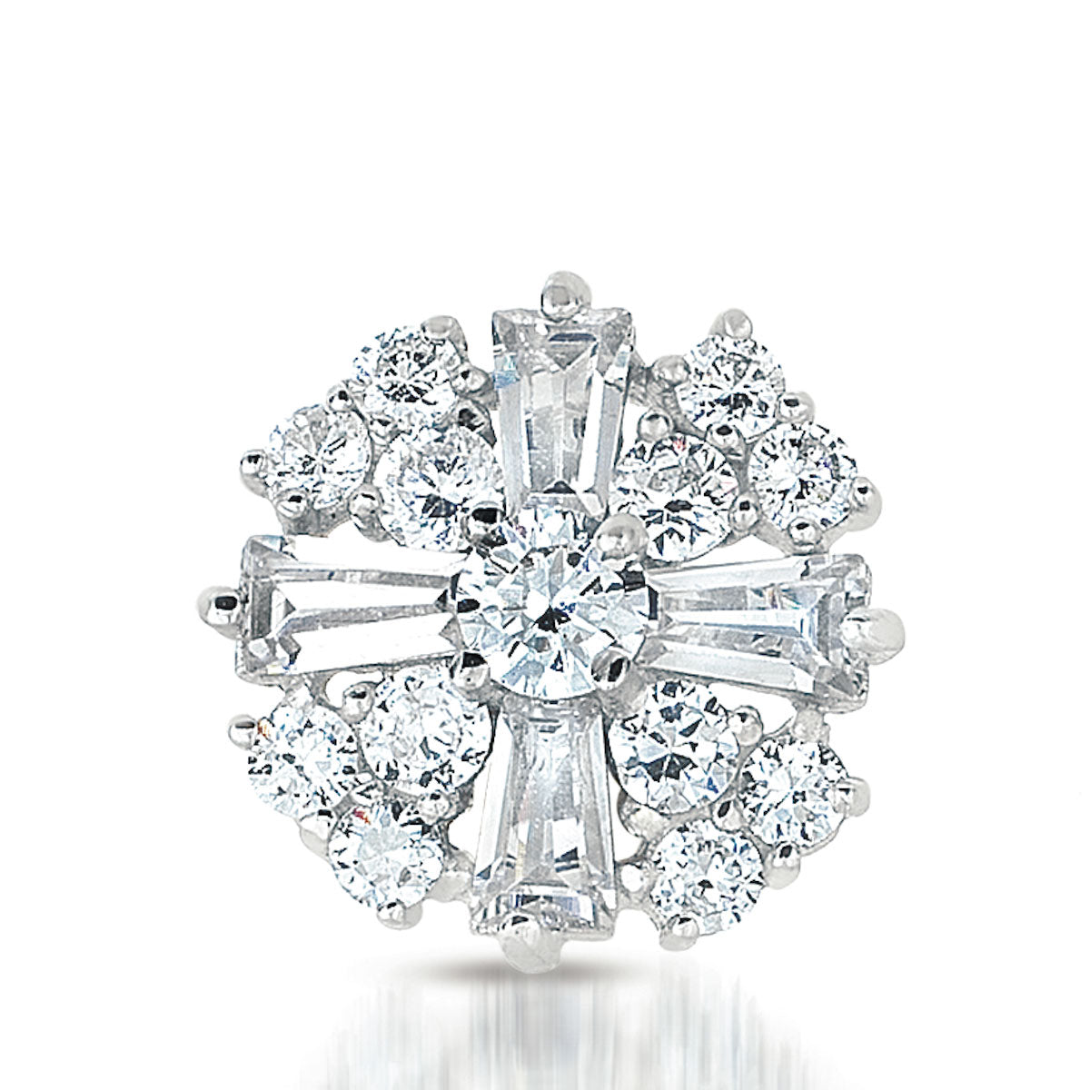 Cubic Zirconia Sterling Silver Rhodium Plated,14K Gold Plated Round Baguette Earrings