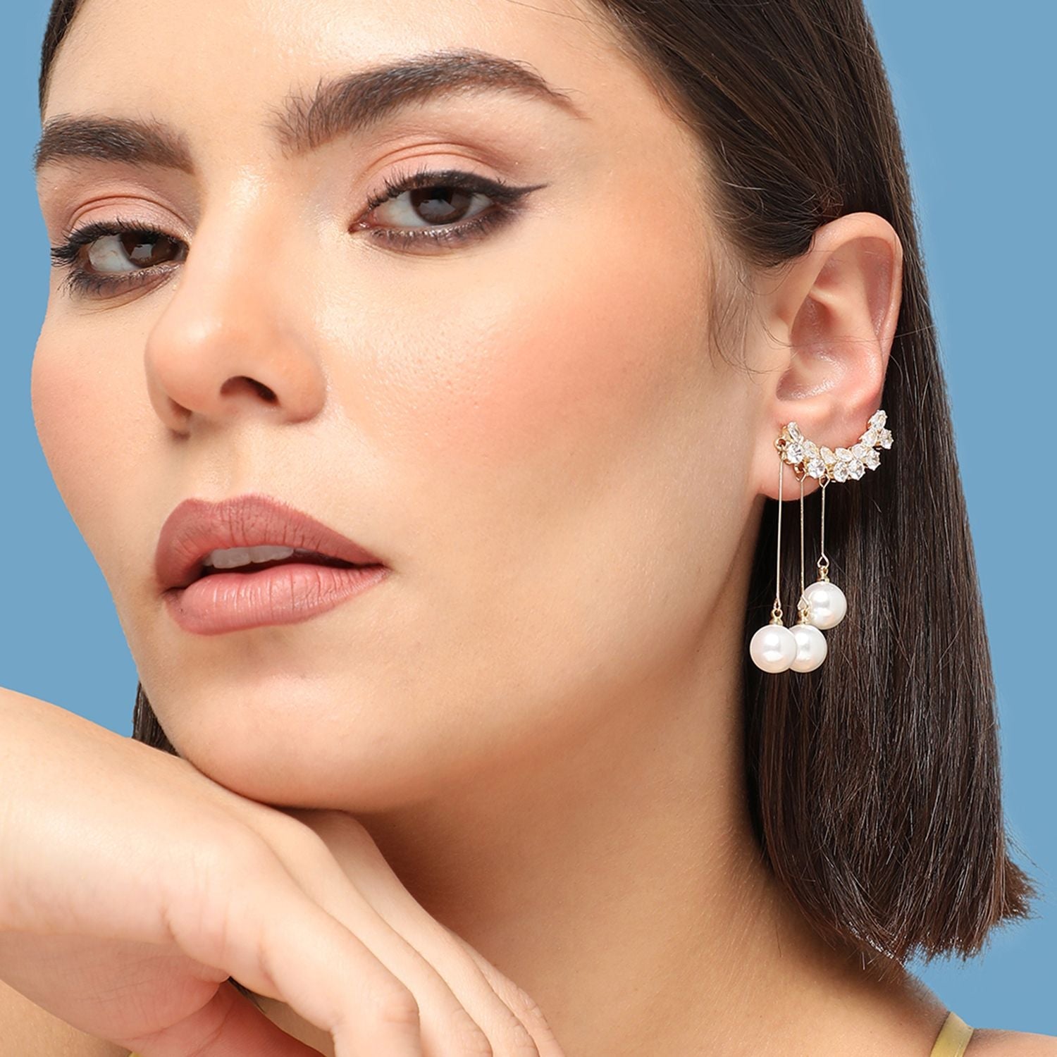 Gold Color Gold Plated Party Pearls Drop Earring For Women's