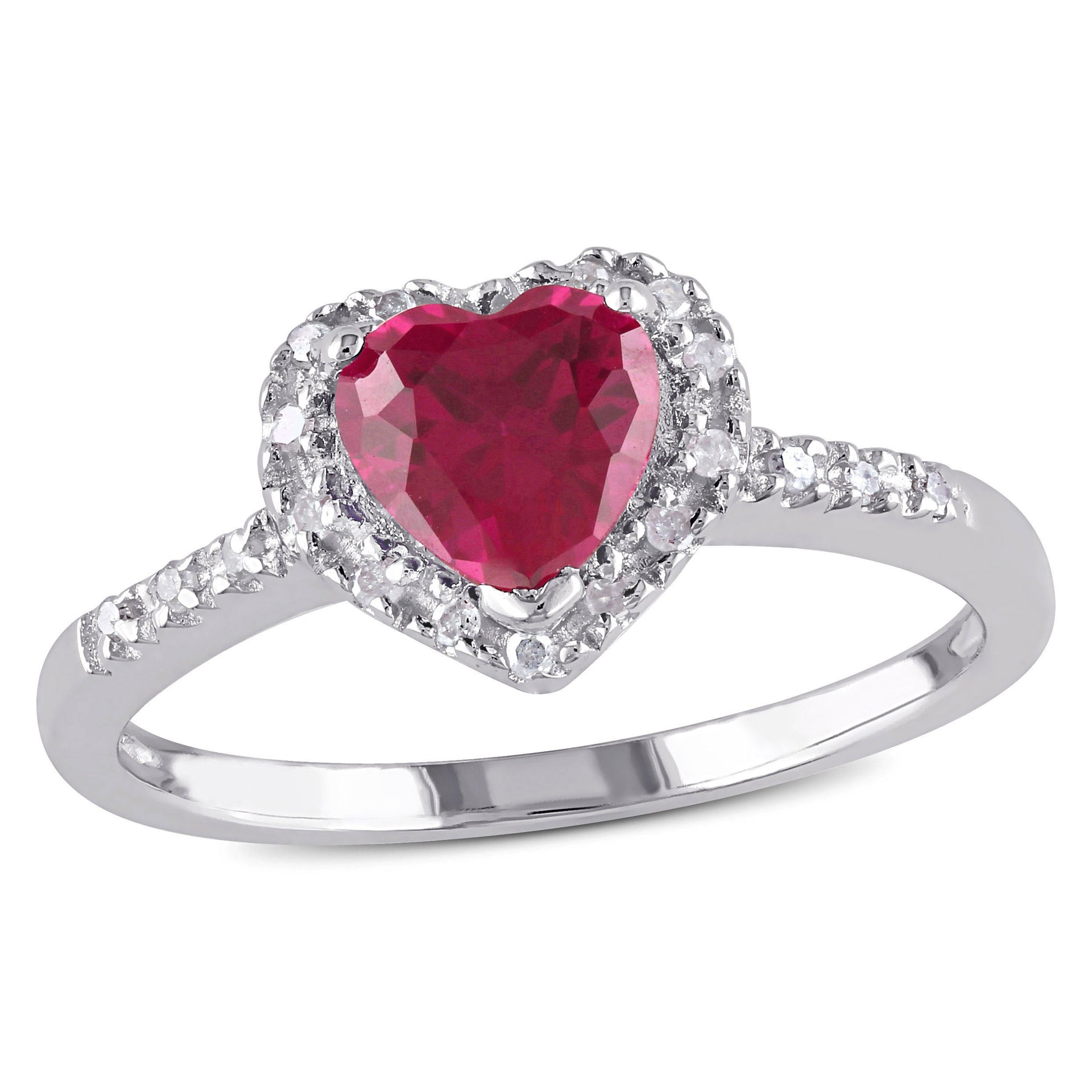 Mimi & Max 1/10ct TW Diamond and Created Ruby Heart Halo Ring in Sterling Silver