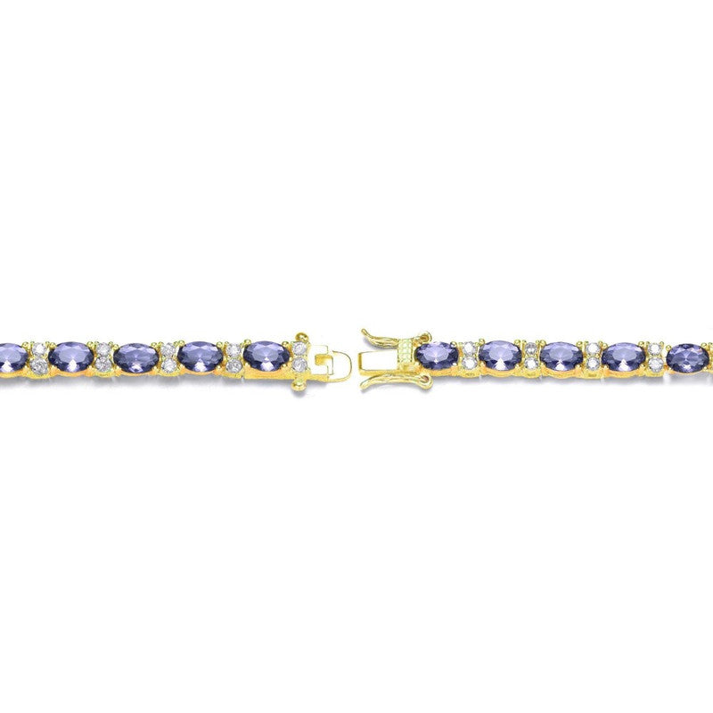 Sterling Silver 14k Yellow Gold Plated Tennis Bracelet with Colored and Clear Oval Cubic Zirconia in Alternation