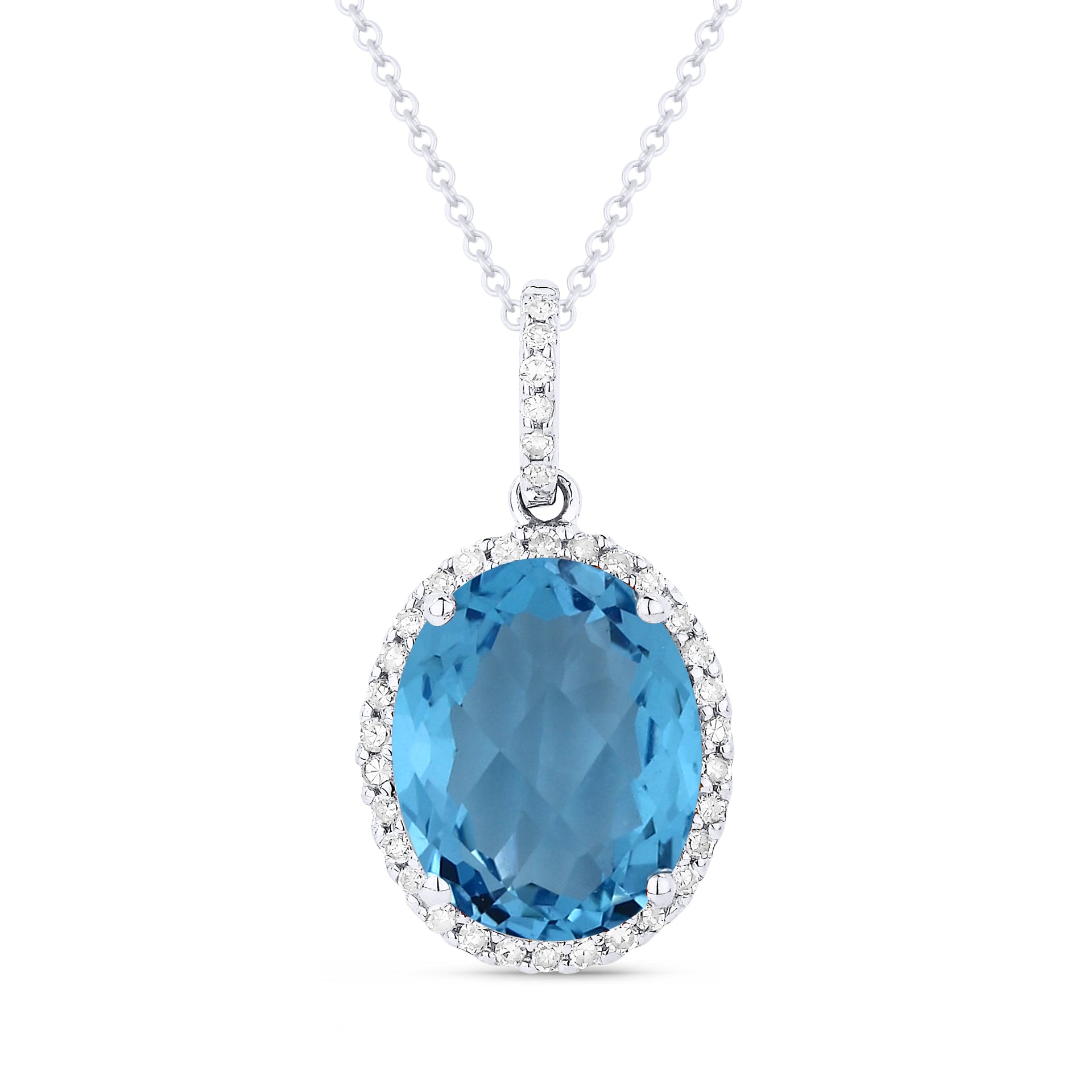 3.06ct Swiss Blue Topaz 16' pendant Necklace In 14K White Gold