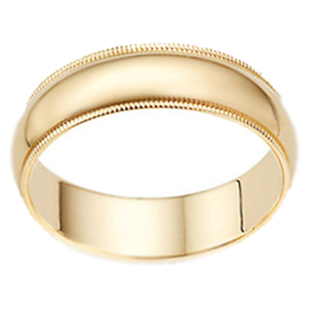 6MM Milgrain Edge Wedding Band 14K Yellow Gold Size Selectable