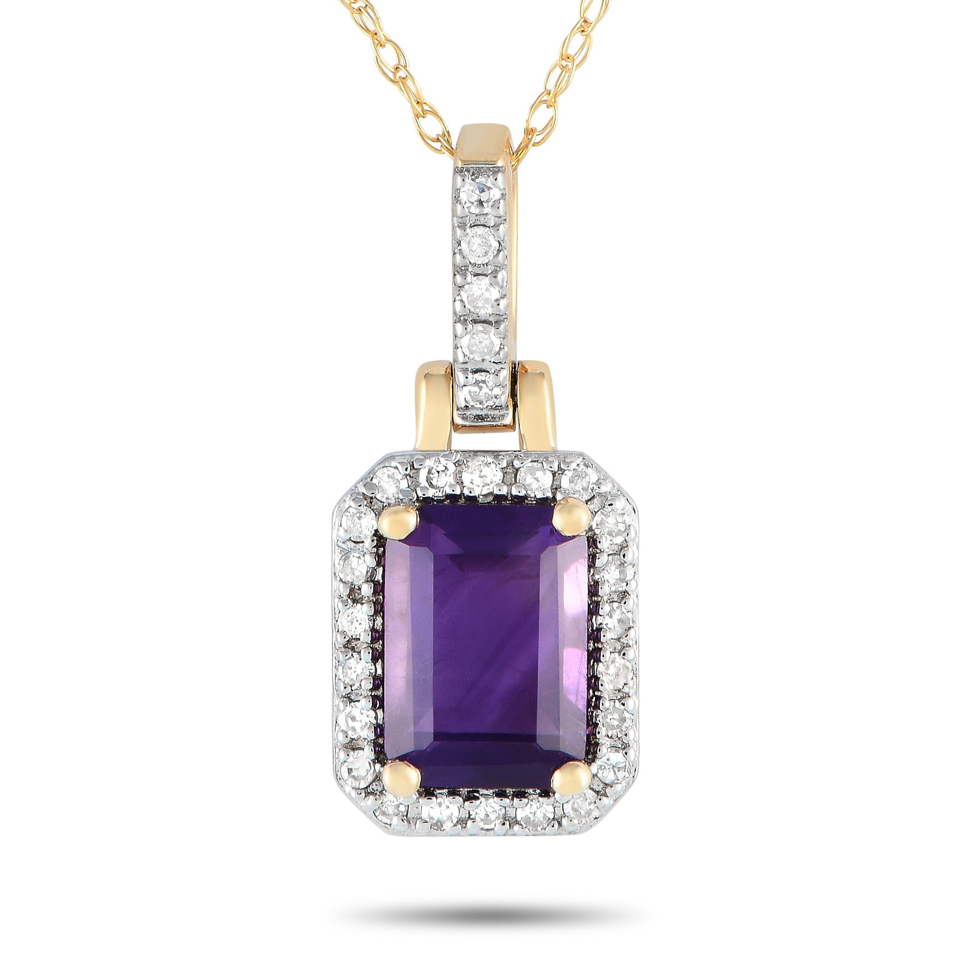 LB Exclusive 14K Yellow Gold 0.12ct Diamond and Amethyst Pendant Necklace PD4-15501YAM
