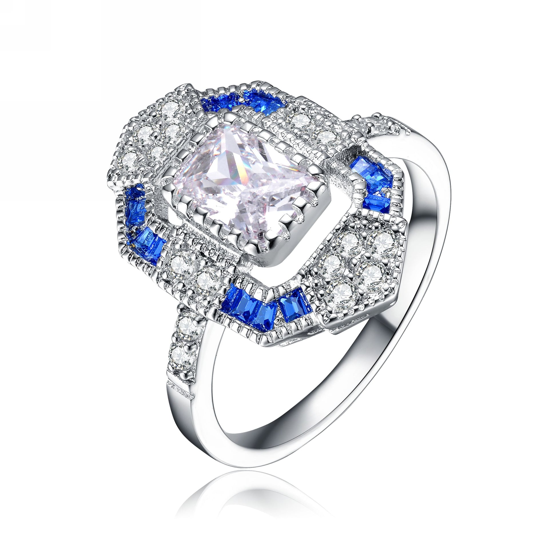 Sterling Silver Sapphire Cubic Zirconia Coctail Ring