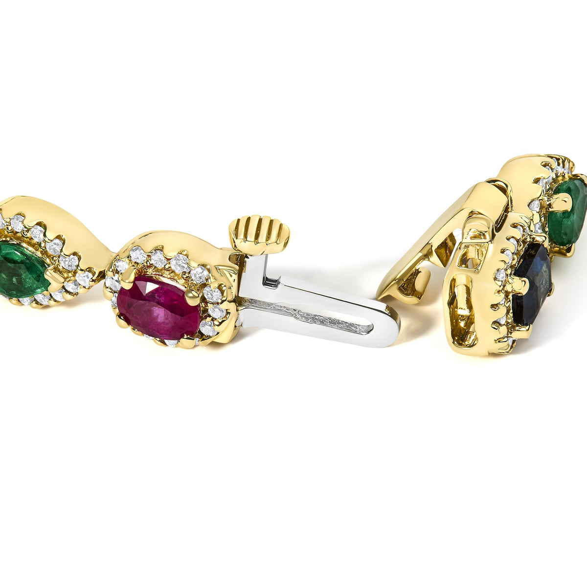 14K Yellow Gold Multi-Gemstone and Diamond Halo Rainbow Tennis Bracelet