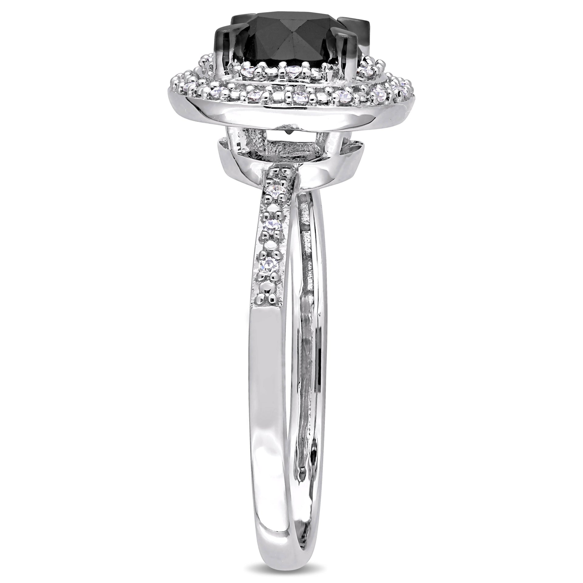 Mimi & Max 1 5/8ct TW Black White Diamond Double Halo Ring 14k White Gold