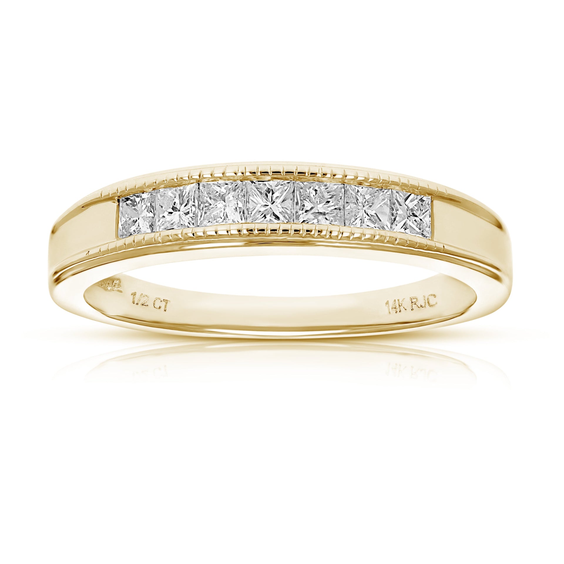 1/2 Cttw Princess Cut Diamond Wedding Band With Milgrain 14K Gold 7 Stones
