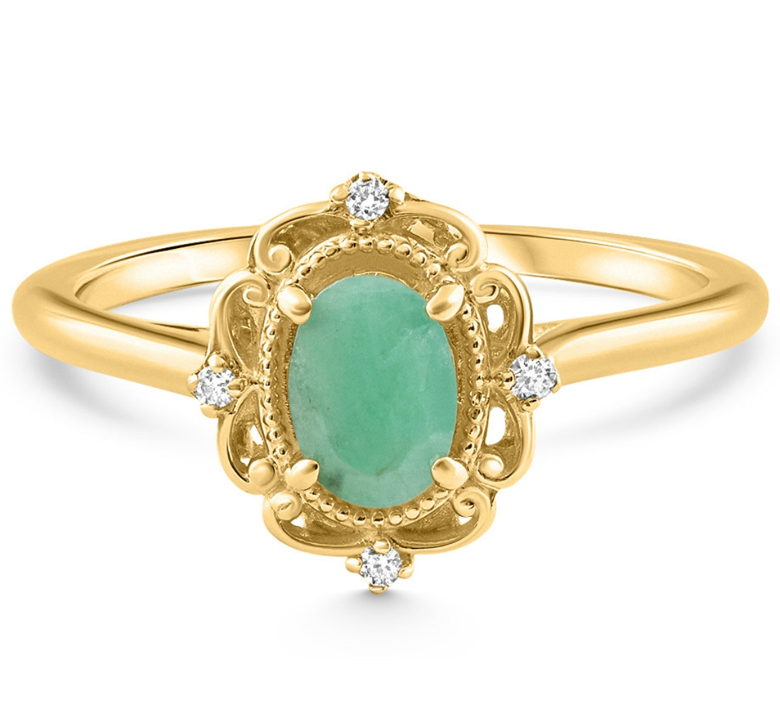 1/2ct Oval Emerald & Lab Grown Diamond Ring 10k White Gold