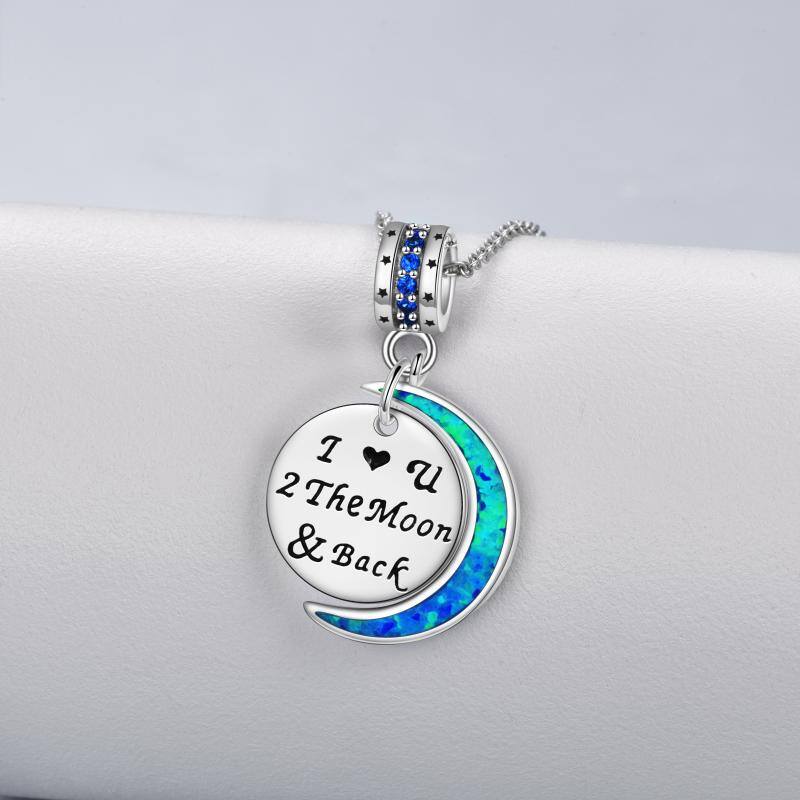 Sterling Silver Opal Moon Engraved Necklace for Women