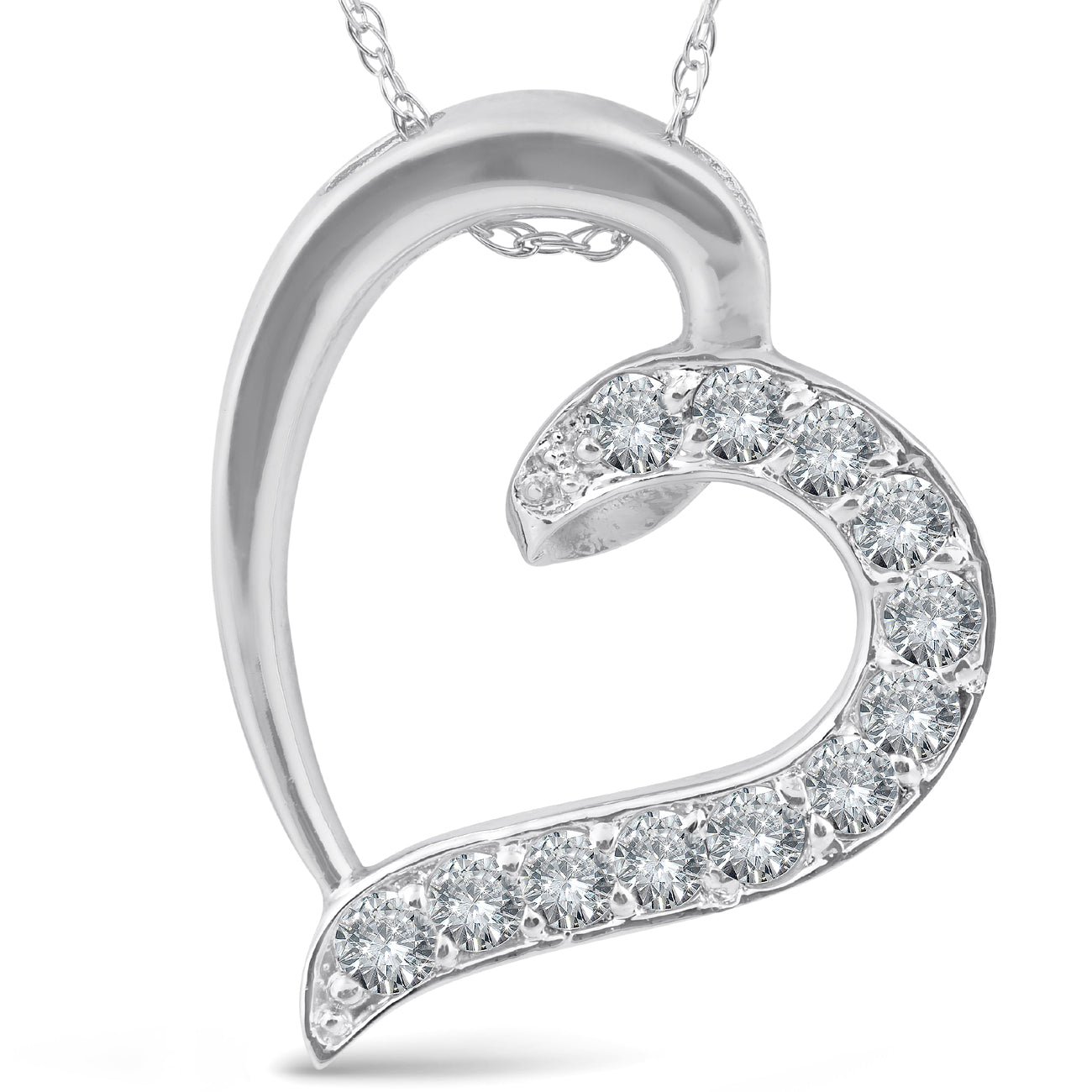 1/2 CT Diamond Heart Pendant 10K White Gold