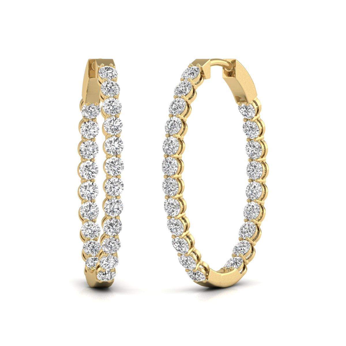 Diana M Lab 14KT YG 7CT TW Oval In & Out Hoop Earring