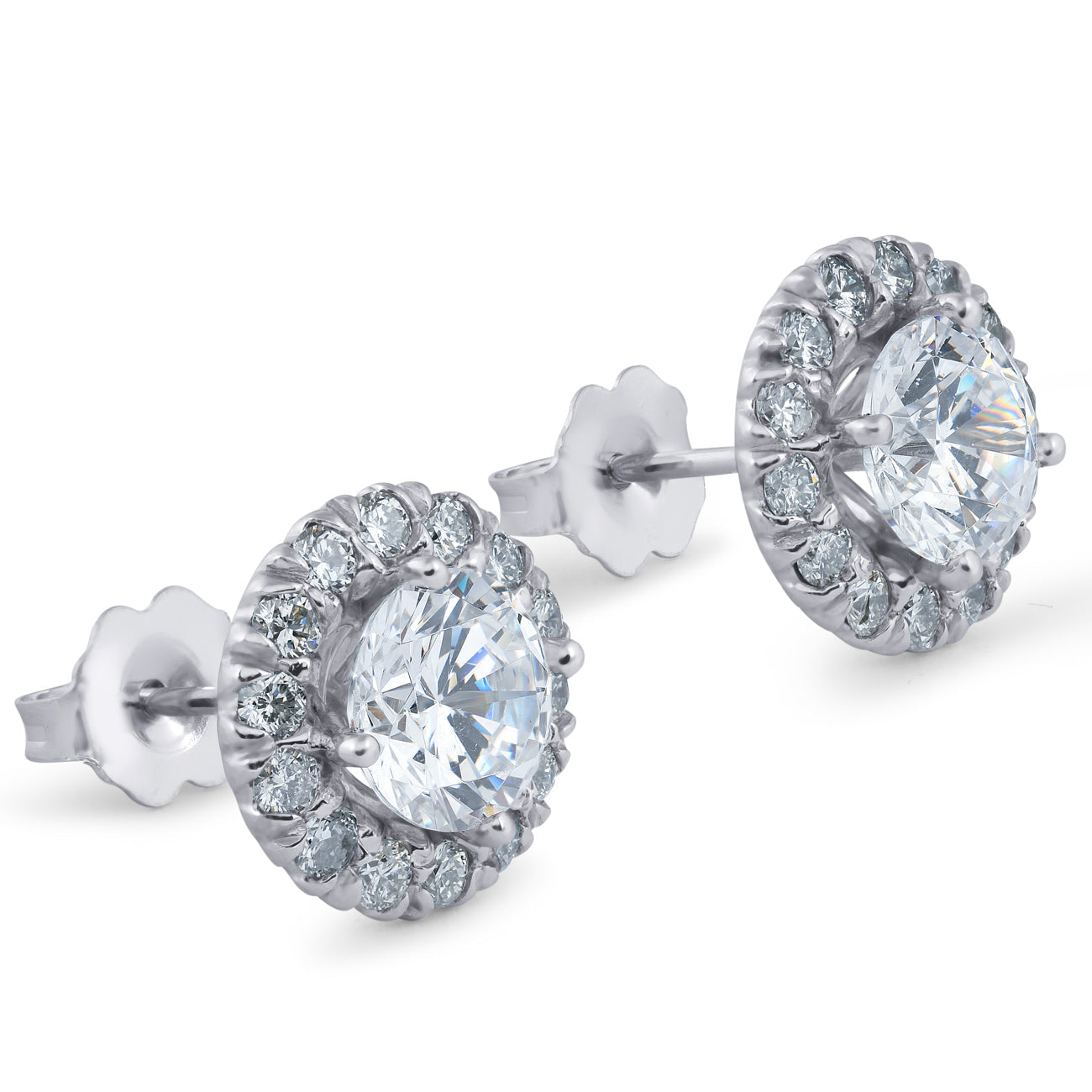 F/VS 3Ct Round Halo Diamond Studs 14k White Gold Lab Grown 11.5mm