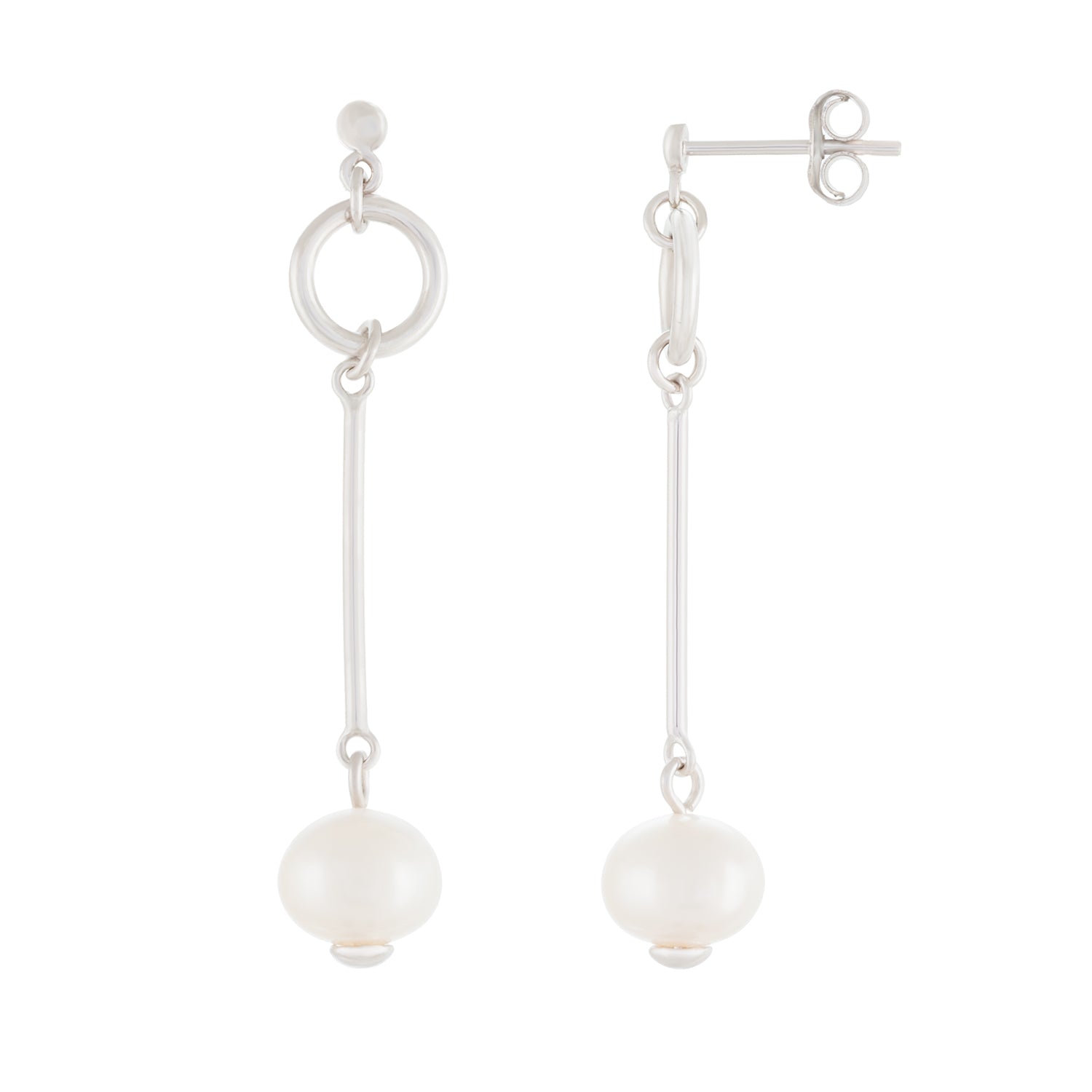 Dangling Sterling Silver 7-7.5mm Freshwater Pearl Earrings