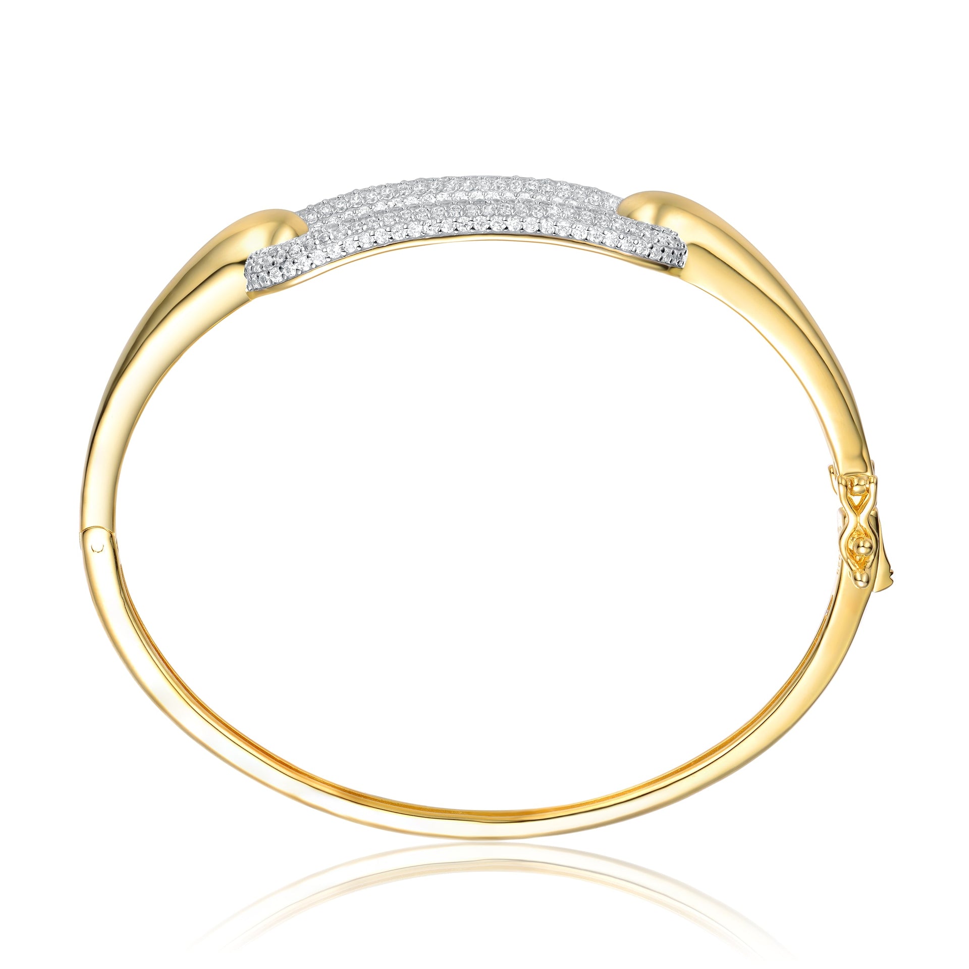 Sterling Silver 14k Gold Plated with Cubic Zirconia French Pave Geometric Link Bangle Bracelet