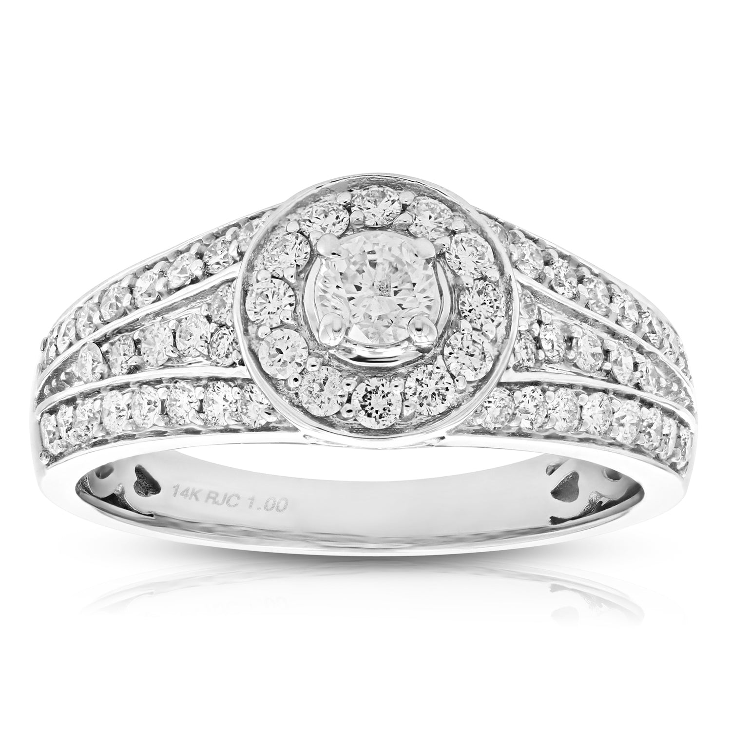1 Cttw Diamond Prong Set Wedding Engagement Ring Set 14K White Gold Multi Row Bridal