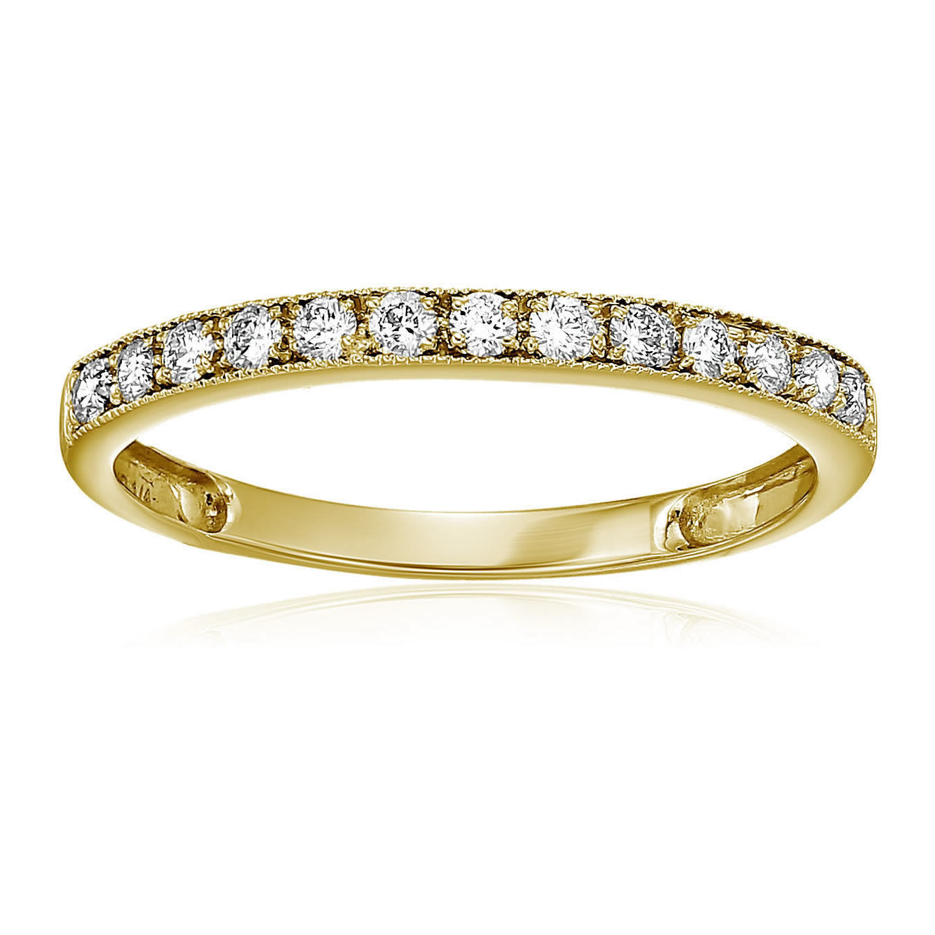 1/4 cttw Diamond Wedding Band with Milgrain 14K White or Yellow Gold Prong Set