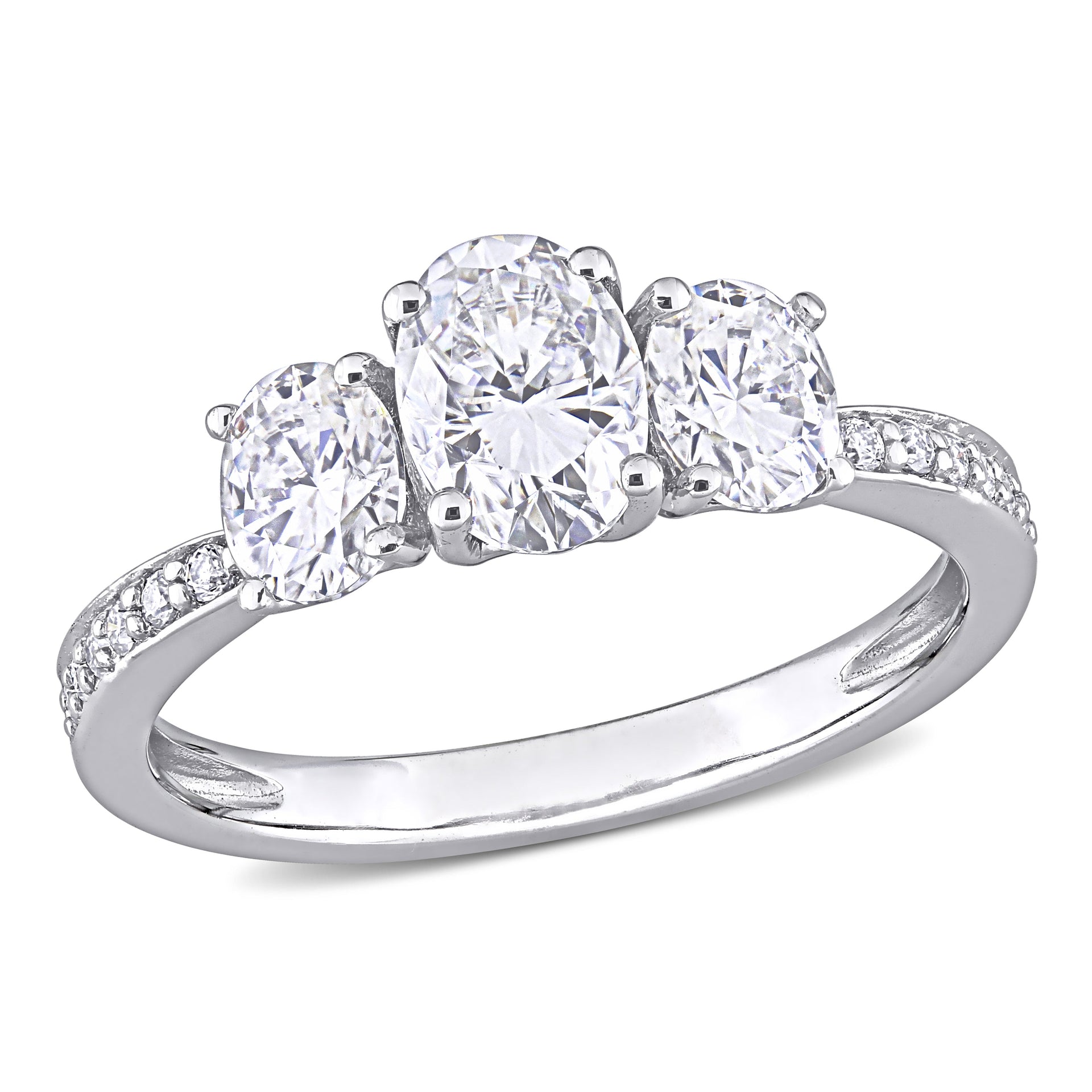 Mimi & Max 1 4/5ct DEW Oval Created Moissanite 3-stone Engagement Ring 10k White Gold