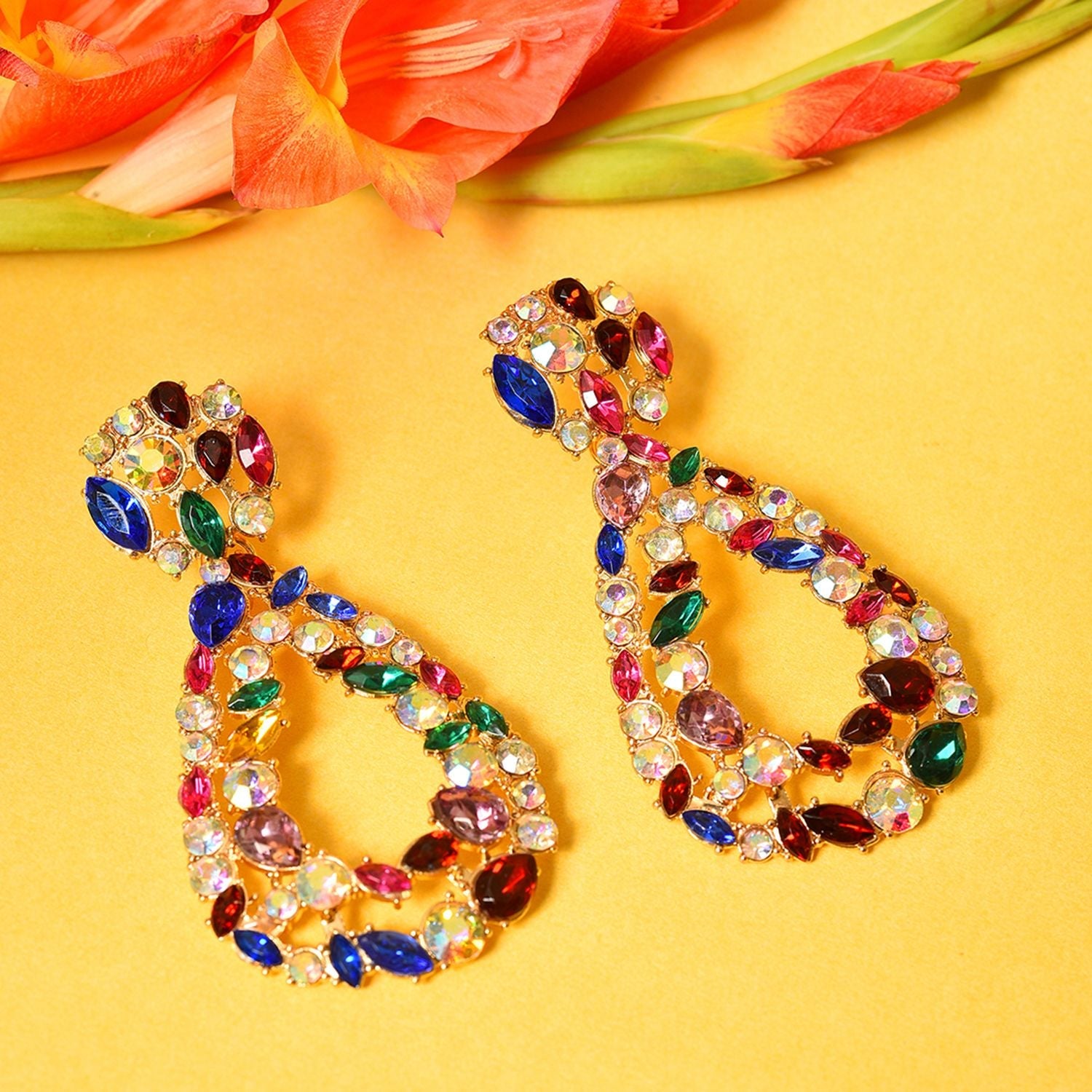 Gold Plated Designer Stone Drop Earring