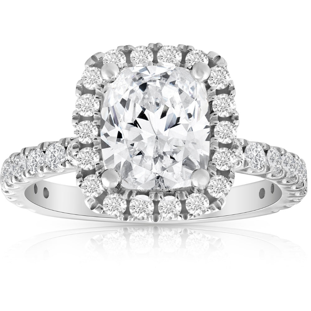 Certified 2 1/2 ct Cushion Halo Diamond Engagement Ring 14k Gold Lab Grown