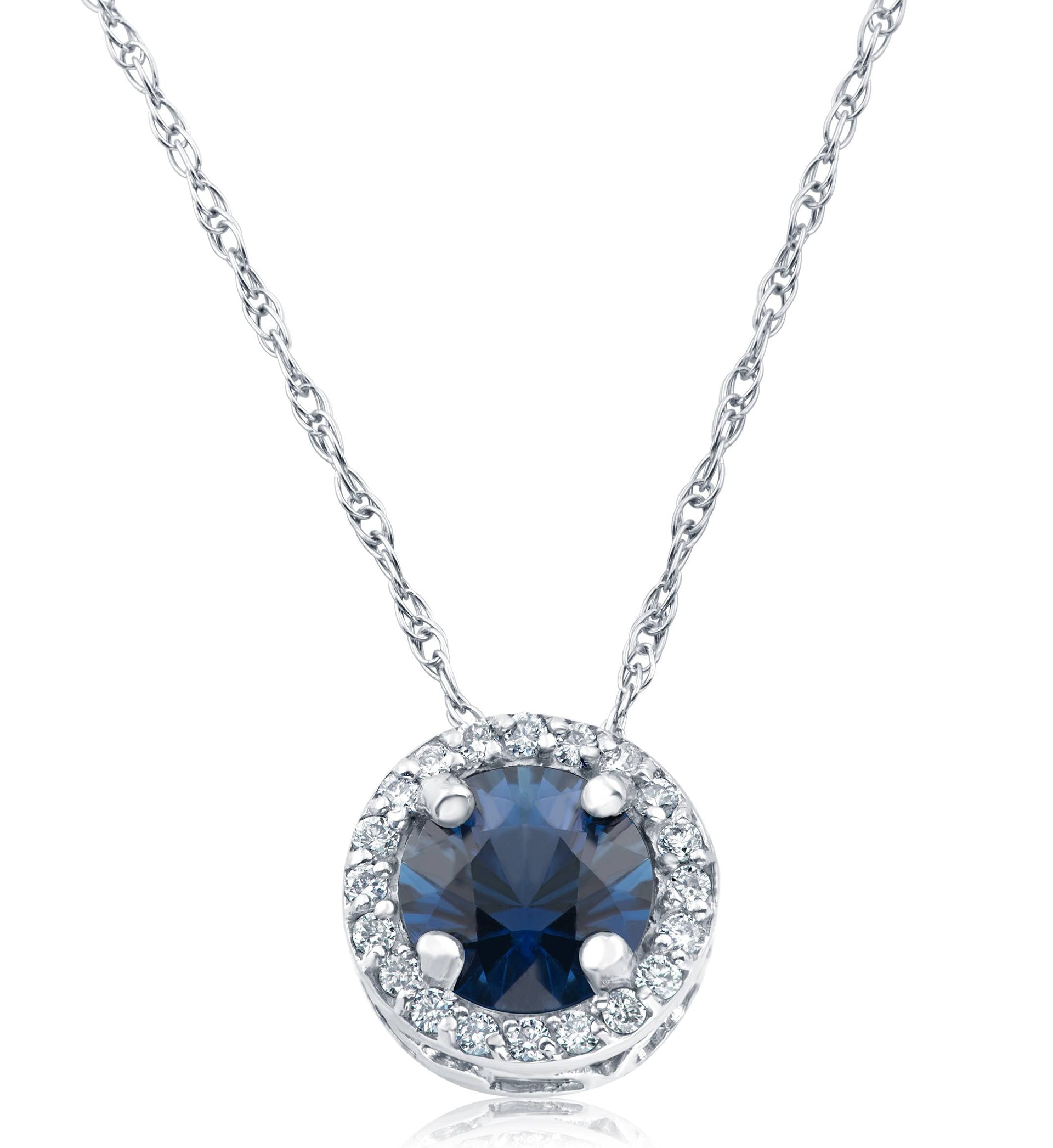 1/2 CT Blue Sapphire & Diamond Halo Vintage Pendant 14k White Gold & 18'