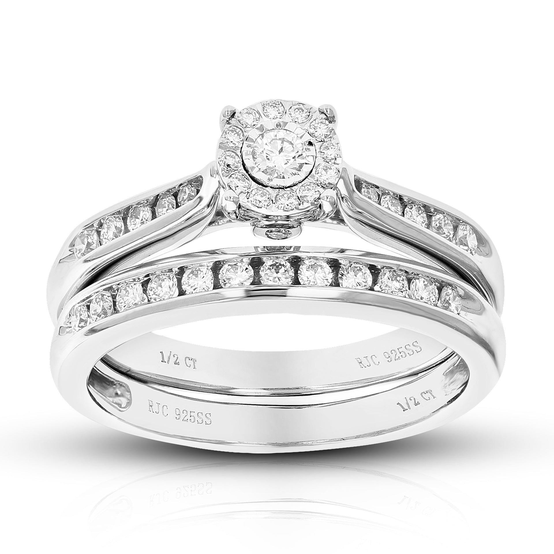 1/2 cttw Round Cut Lab Grown Diamond Bridal Set .925 Sterling Silver Prong Set