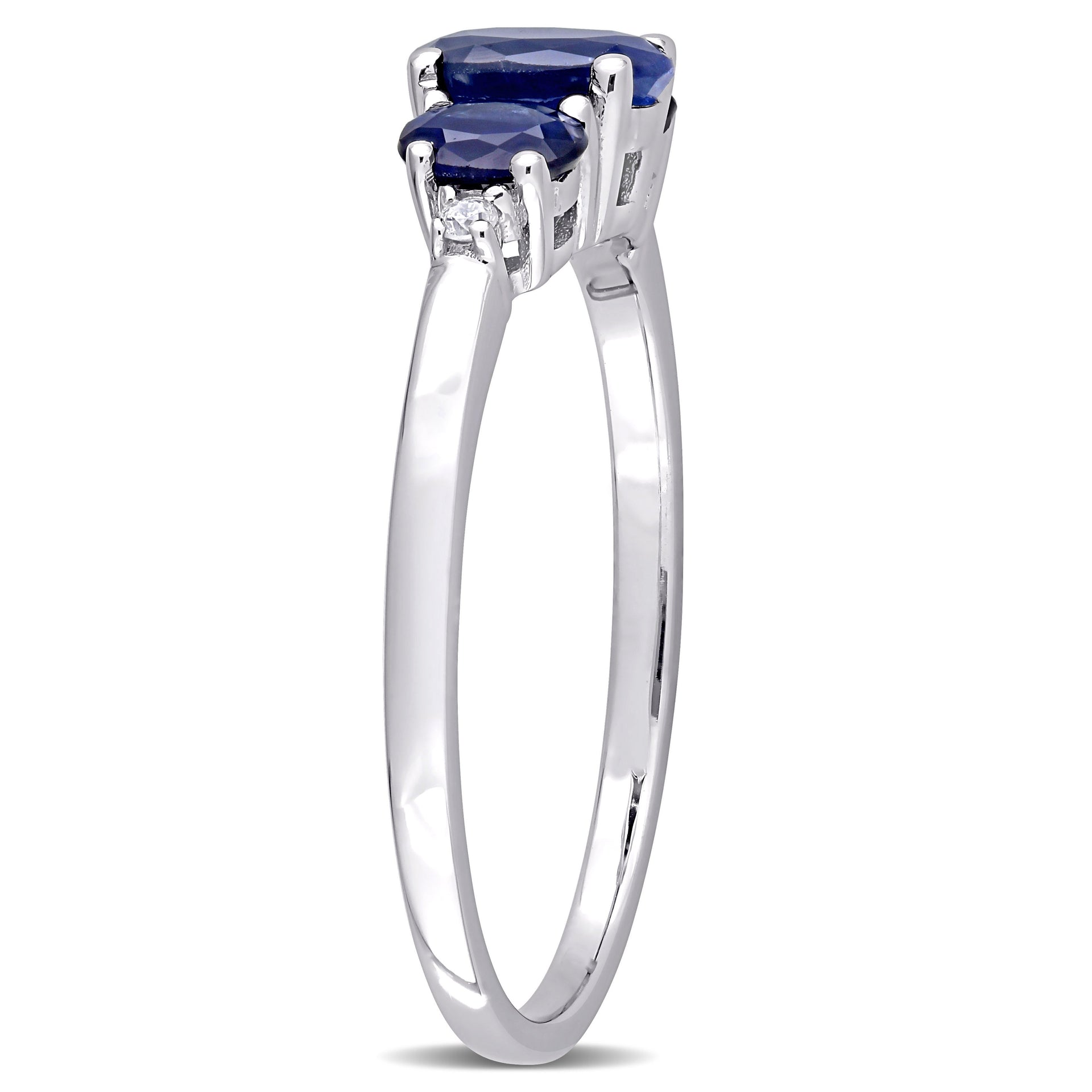 1 CT TGW Oval Sapphire 3-Stone Ring with 0.02 CT TW Diamond in 10K White Gold