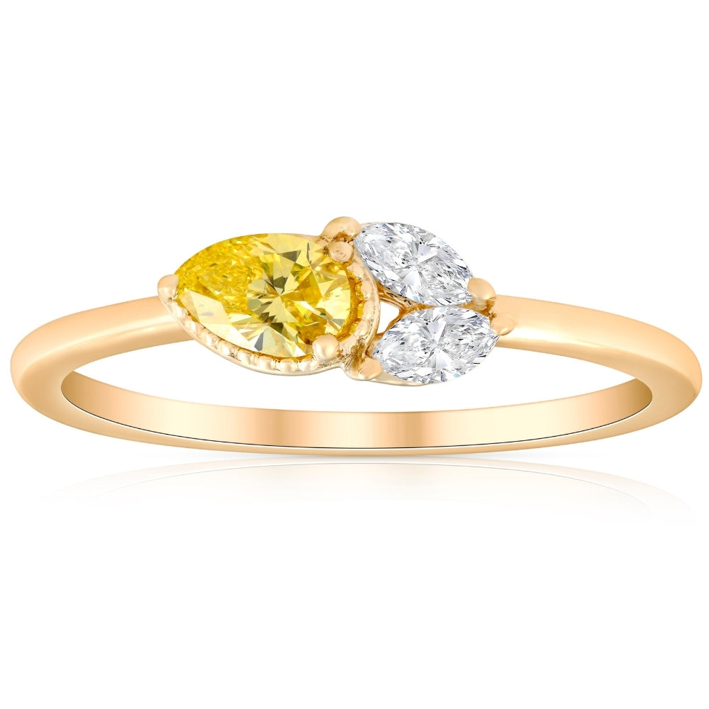 3/8 ct Fancy Yellow Pear & Marquise Shape Diamond Ring Yellow Gold Lab Grown