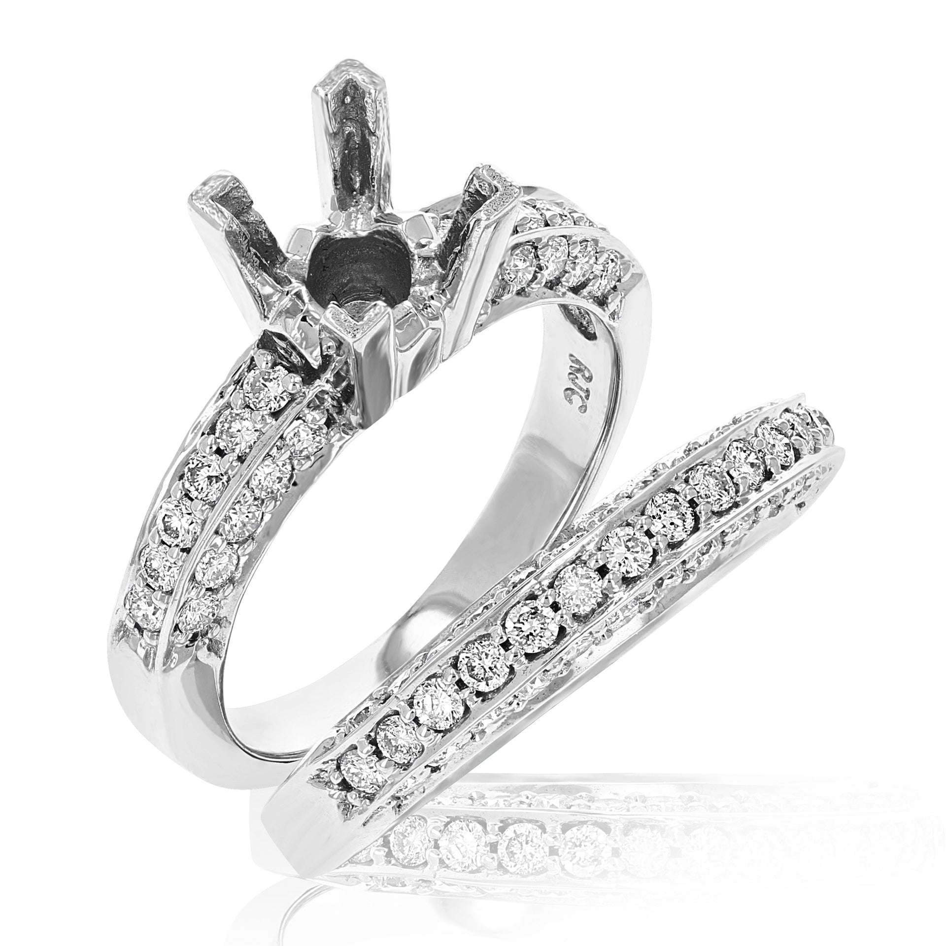 1.20 cttw Semi Mount Diamond Wedding Bridal Set 14K White Gold Round