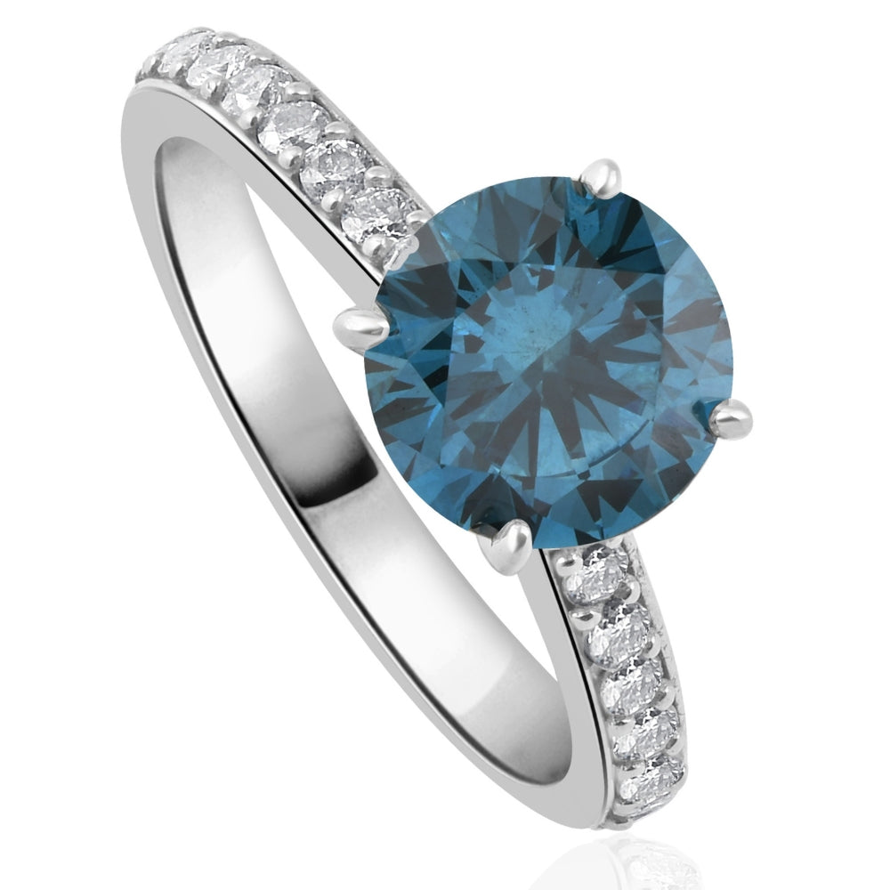2 ct TW Round Brilliant Cut Blue Diamond Engagement Ring 14k White Gold