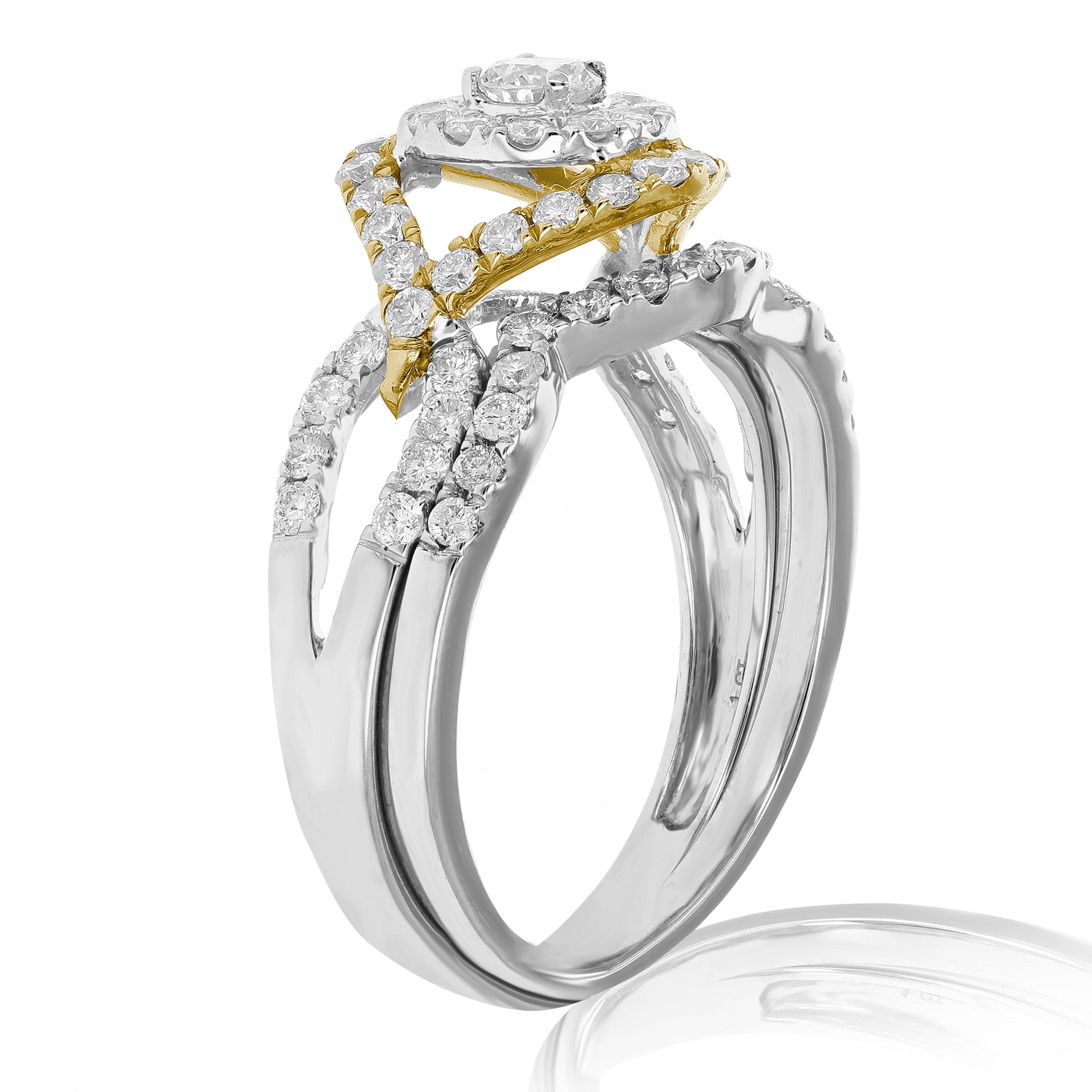 1 Cttw Diamond Wedding Engagement Ring Set 14K White Yellow Gold Halo Bridal