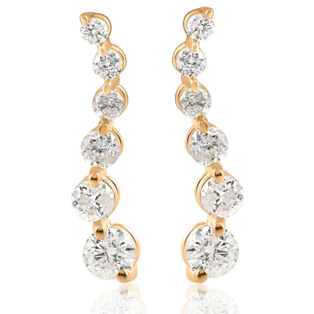 Ladies 1/2 CT Diamond Journey Earrings 14K Yellow Gold