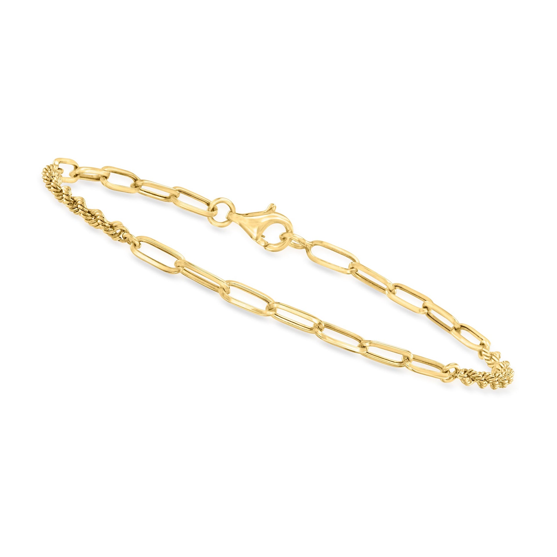 3mm 10kt Yellow Gold Alternating Paper Clip Link and Rope Chain Bracelet