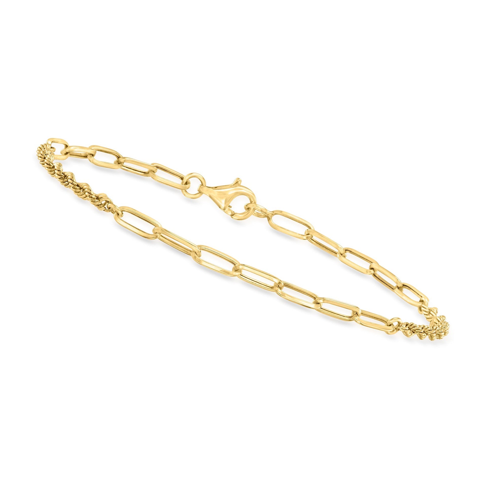 3mm 10kt Yellow Gold Alternating Paper Clip Link and Rope Chain Bracelet