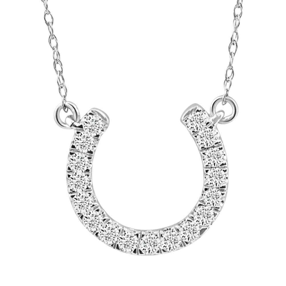3/8 ct Natural Diamond Horseshoe Pendant Women's Necklace White Gold 18'