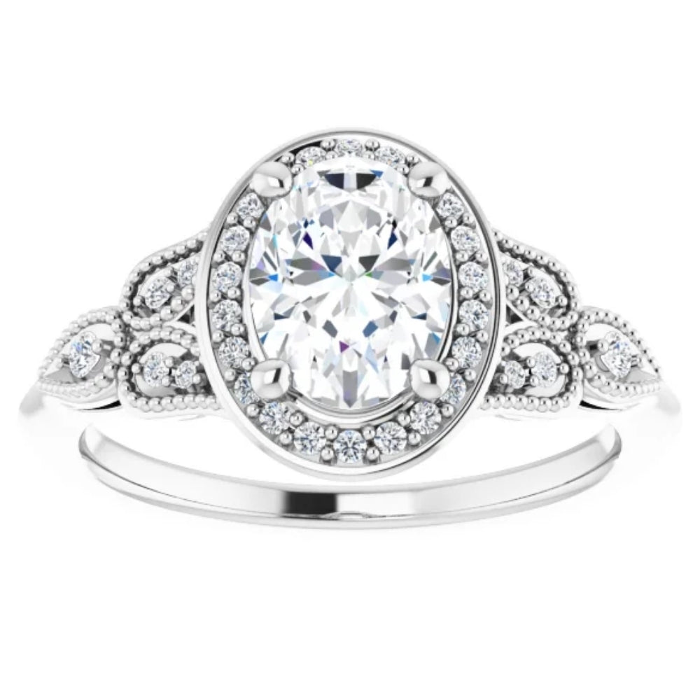 1 1/3 Ct Oval Diamond Vintage Halo Engagement Ring 14k White Gold Lab Grown