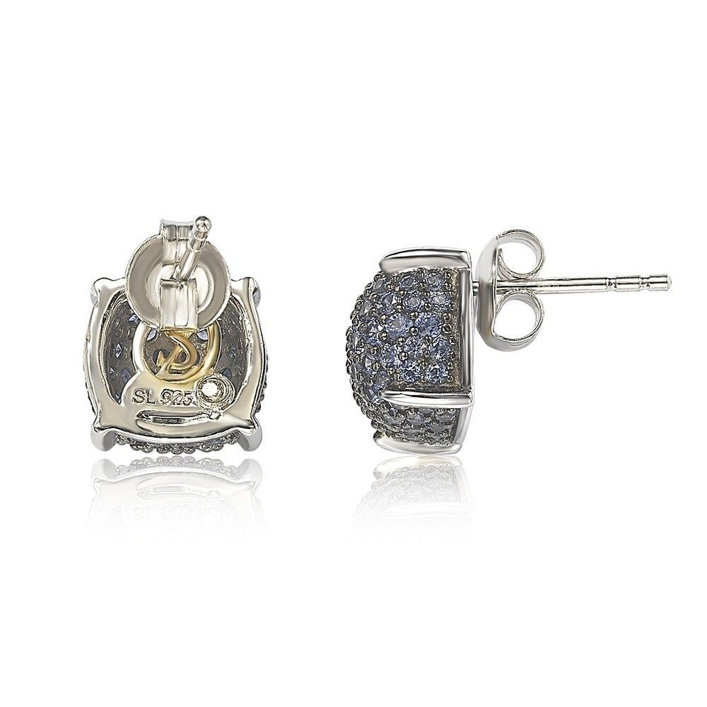 Suzy Levian Sterling Silver Sapphire & Diamond Accent Pave Cluster Earrings