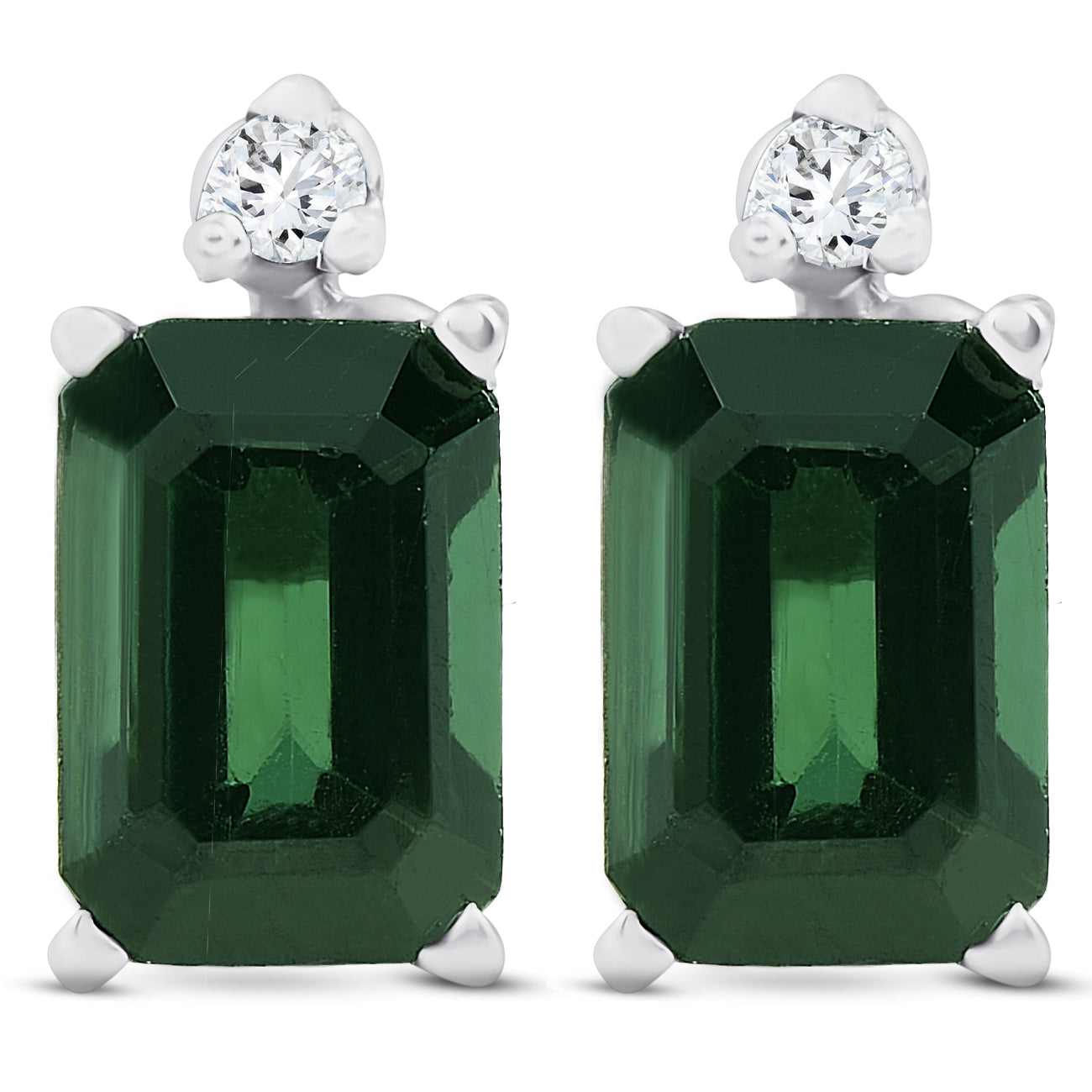 1 1/3ct Green Tourmaline Diamond Studs 14K White Gold
