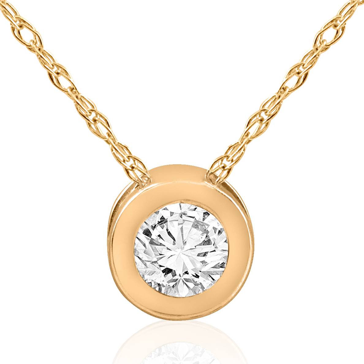 14K Yellow Gold 3/4ct Round Bezel Real Diamond Pendant